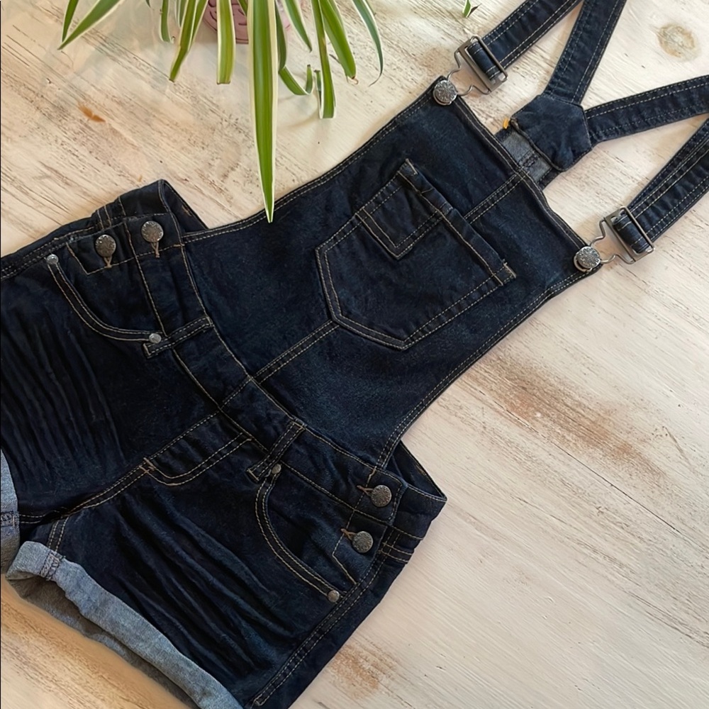 Dark Blue Denim Overall Shorties